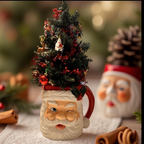 Santa Claus Winking Mug Centerpiece New Large Height  7” Across 5” Vase only - Picture 13 of 16